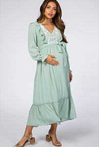 Shop The Mint Floral Embroidered Ruffled Maternity Midi Dress