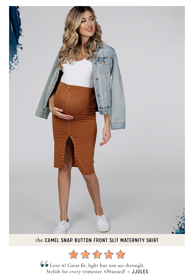 Shop The Camel Snap Button Front Slit Maternity Skirt